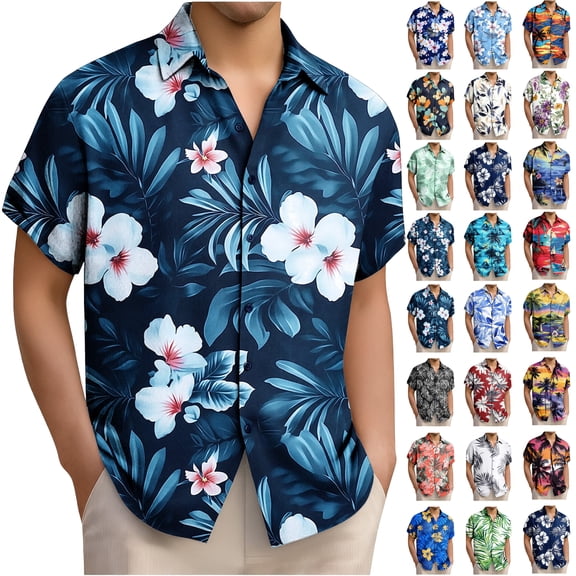 UVEASISHA Big and Tall Hawaiian Shirts for Men Short Sleeve Floral Beach Shirt Summer Casual Lapel Collar Button Down Shirts Wrinkle Free Bowling Shirt Multicolor#3 XL