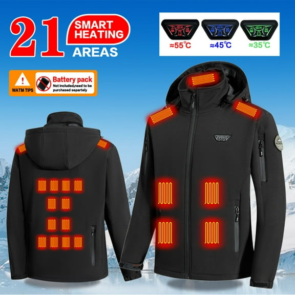 UVEASISHA Big and Tall Heated Jackets for Men Quad-Control 21 Heat Zones Winter Coats Outdoor Windproof Warm Puffer Jacket USB Electric Heating Ski Coat Black 4XL