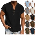 thumbnail image 1 of UVEASISHA Big and Tall Henley Shirts for Men Cotton Linen V Neck Button Up Shirt Lightweight Short Sleeve Vacation T-Shirts Solid Color Breathable Beach Shirt Dark Gray XXXL, 1 of 9