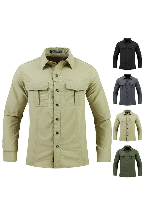 Big and Tall Hiking Shirts for Men Sun Protection Button Down Shirt Lightweight Long Sleeve Lapel Collar Fishing Shirts UPF 50+ UV Quick Dry Work Jackets with Pockets Army Green M