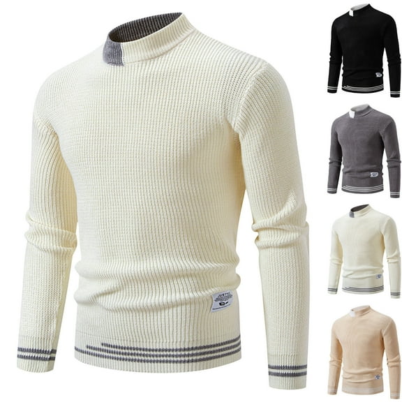 UVEASISHA Big and Tall Knit Sweaters for Men Colorblock Mock Neck Long Sleeve Pullover Slim Fit Casual Dress Sweater Textured Knitted Jumpers Gray 4XL