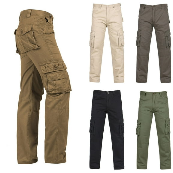 UVEASISHA Big and Tall Men's Cargo Pants Cotton Casual Multi Pockets Work Pants Outdoor Lightweight Hiking Pants Straight Leg Camping Trousers Sales Today,Beige,2XL