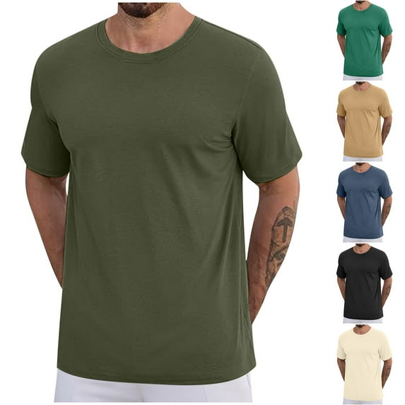 UVEASISHA Big and Tall Mens Cotton T Shirts Summer Short Sleeve Crewneck Workout Tee Solid Color Casual Regular Fit Base Layer T-Shirt Summer Savings Blue 5XL