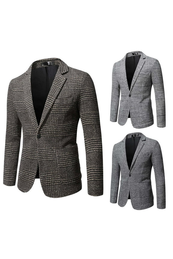 Big and Tall Mens Suit Jacket Winter Flannel Warm Business Blazer Slim Fit Casual One Button Plaid Jackets Formal Office Coats Khaki XL