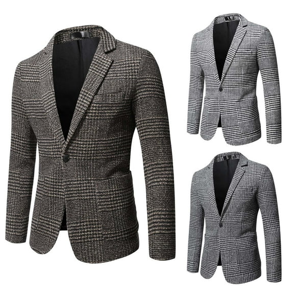 UVEASISHA Big and Tall Mens Suit Jacket Winter Flannel Warm Business Blazer Slim Fit Casual One Button Plaid Jackets Formal Office Coats Deal of The Day Clearance,Dark Gray,XL