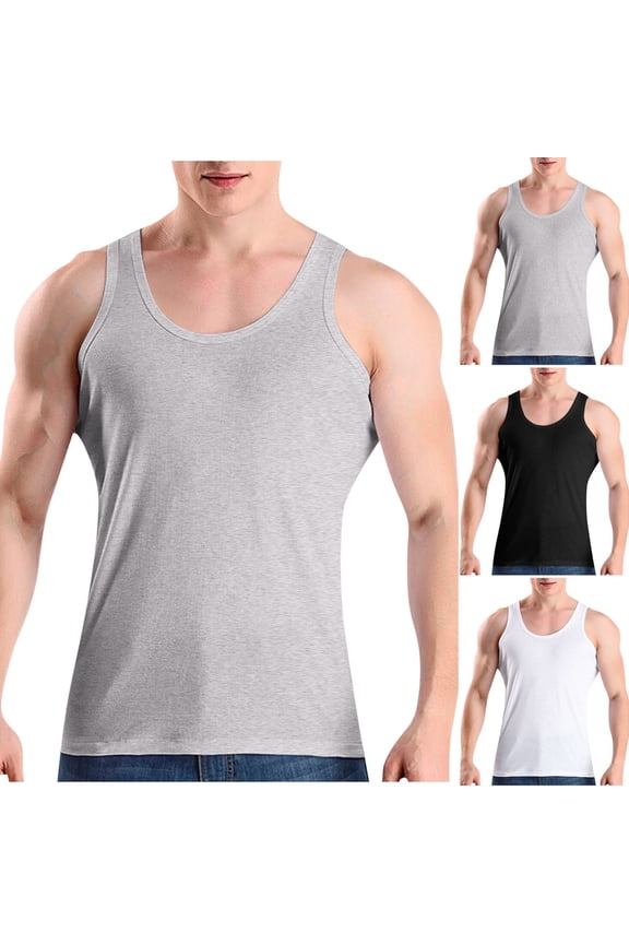 Big and Tall Muscle Shirts for Men Cotton Casual Workout Tank Tops Summer Sleeveless Athletic Running Shirt Comfy Crewneck Stringer Tank Top White L