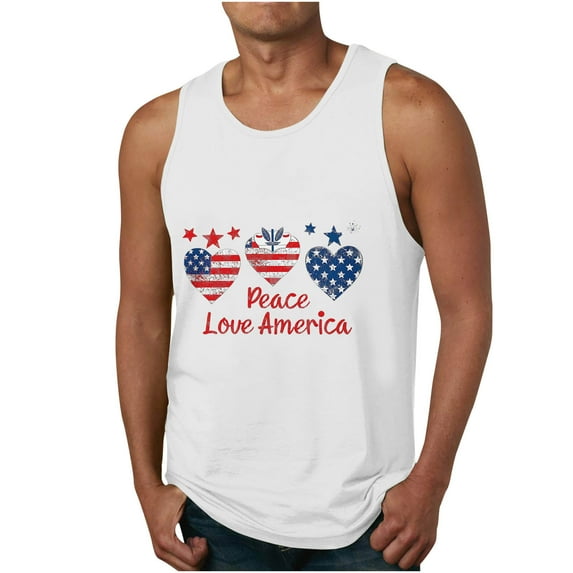 UVEASISHA Big and Tall Patriotic Tank Tops for Men,Mens Stars and Stripes 4th of July Tank Tops Retro Muscle 1776 Sleeveless Shirt American Flag Tank Tops for Men 2025 White