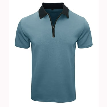 UVEASISHA Big and Tall Polos Shirts for Men,Button up Polos Shirt for Men Short Sleeve Golf Shirt Summer Casual Printed Slim Fit Polos Tee Shirt 2025,Blue L