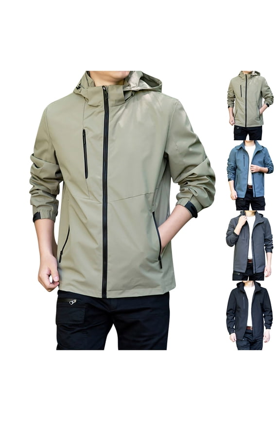 Big and Tall Rain Jacket for Men Lightweight Zip Up Windbreaker Outdoor Waterproof Raincoat Casual Hiking Travel Jacket with Pockets Sales Today Clearance Black XXXL