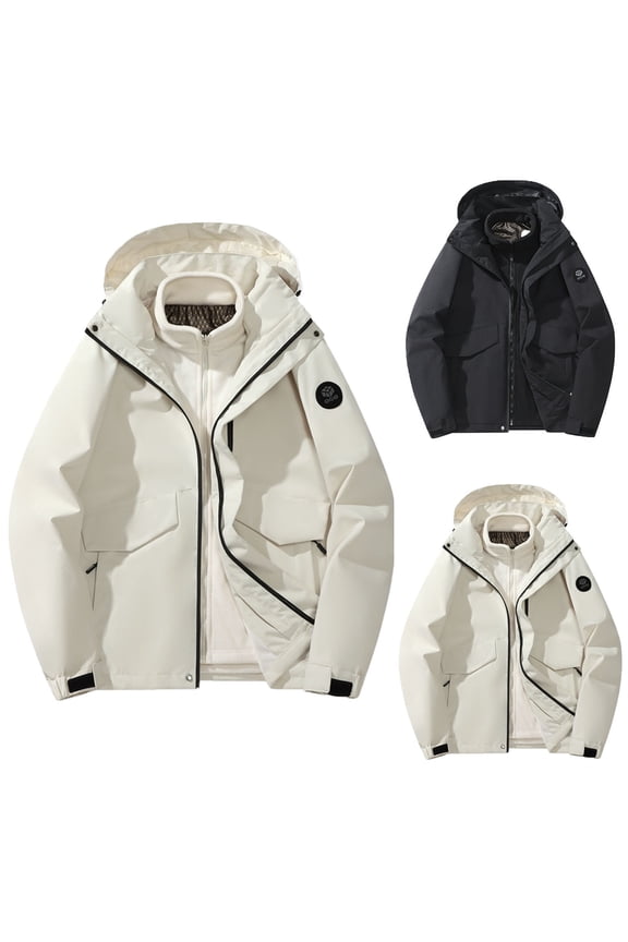 Big and Tall Rain Jackets for Men Waterproof 3 in 1 Ski Jacket Warm Winter Coat Outdoor Windproof Raincoat with Detachable Fleece Liner and Hood Lightening Sales Black XXL