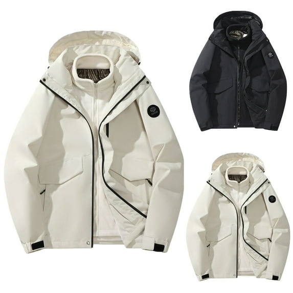 UVEASISHA Big and Tall Rain Jackets for Men Waterproof 3 in 1 Ski Jacket Warm Winter Coat Outdoor Windproof Raincoat with Detachable Fleece Liner and Hood Sale of The Day Clearance Black XXXL