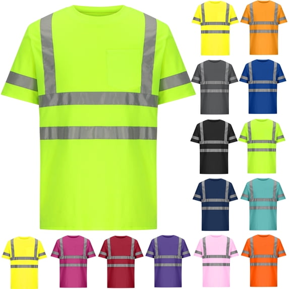 UVEASISHA Big and Tall Safety Shirts for Men High Visibility Class 3 Reflective Strip T-Shirt Short Sleeve Short Sleeve Quick Dry Mesh Construction Work Shirt Orange 4XL