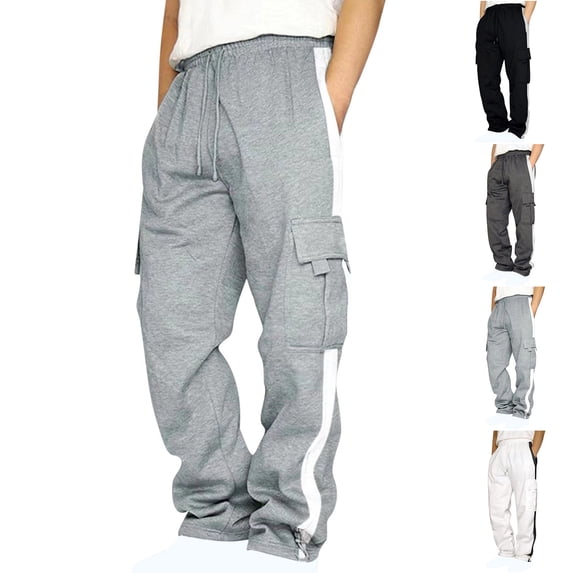 UVEASISHA Big and Tall Sweatpants for Men Colorblock Fashion Cargo Pants Elastic Waist Drawstring Work Pants Multi Pocket Casual Straight Leg Trousers Gray L