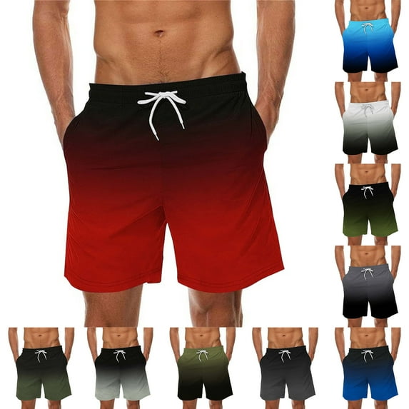UVEASISHA Big and Tall Swim Shorts for Men Fashion Gradient Color Summer Beach Shorts Elastic Waist Drawstring Straight Leg Board Shorts with Pockets Green M