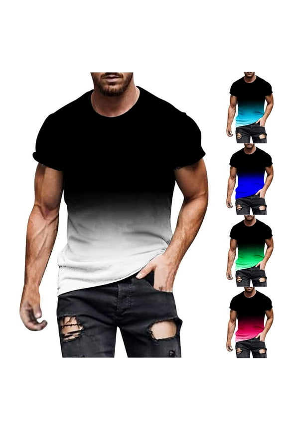 Big and Tall T Shirts for Men Gradient Print Muscle Fit Graphic Tees Summer Short Sleeve Round Neck Workout Tee Shirt Casual Athletic Pullover Tshirts Back to School Sales Today