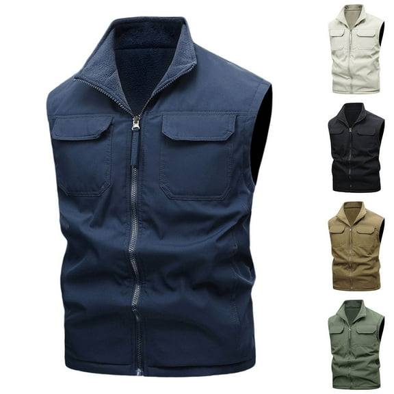UVEASISHA Big and Tall Work Vest for Men Sleeveless Lightweight Cargo Jackets Zipper Pocket Casual Hiking Travel Vests Outdoor Fishing Waistcoat Navy M