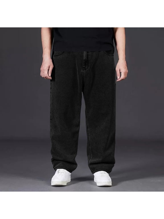 Big and Tall Baggy Jeans for Men Wide Leg Denim Pants Causal Work Carpenter Jeans Black 44