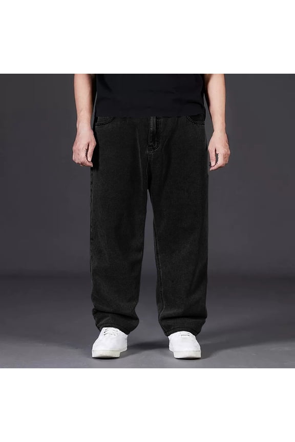 Big and Tall Baggy Jeans for Men Wide Leg Denim Pants Causal Work Carpenter Jeans Black 44