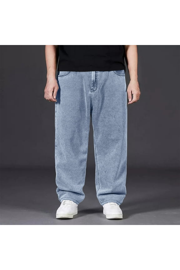 Big and Tall Baggy Jeans for Men Wide Leg Denim Pants Causal Work Carpenter Jeans Light Blue 48