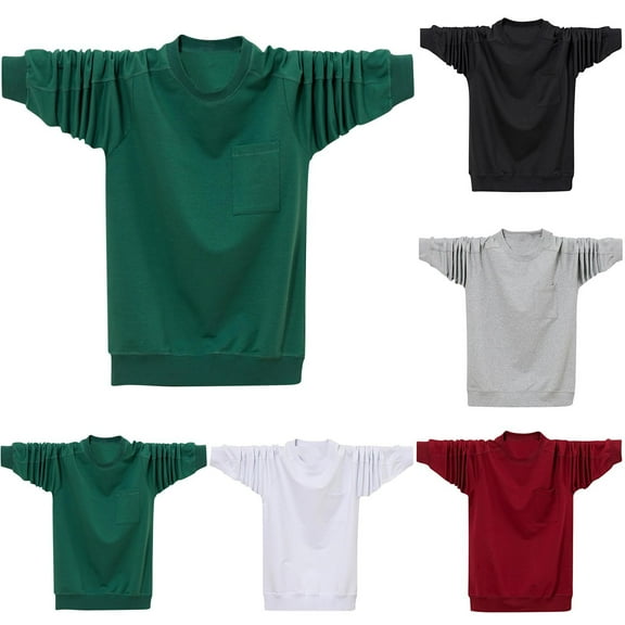 UVEASISHA Big and Tall Cotton Tops for Men Long Sleeve Thin Solid Tshirt Fall Loose Casual T Shirt with Pocket Red L