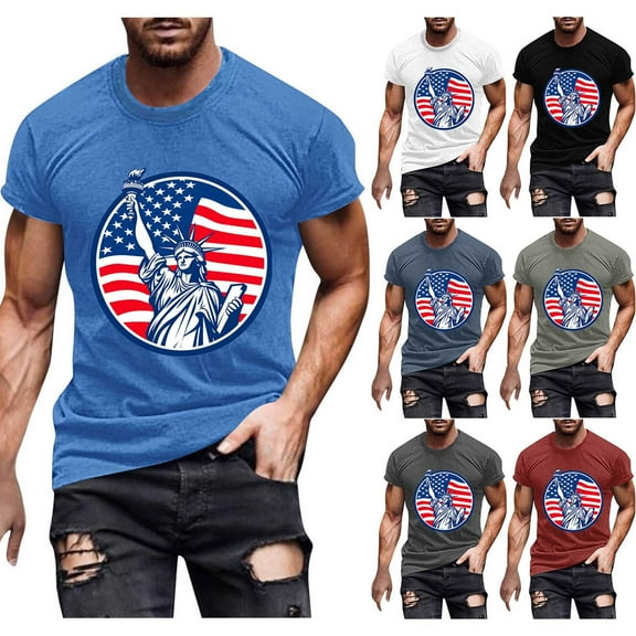 UVEASISHA Big and Tall Independence Day Tshirts for Men Short Sleeve American Flag Graphic Tee Fashion Hipster Tee Tops Blue XXXXXL