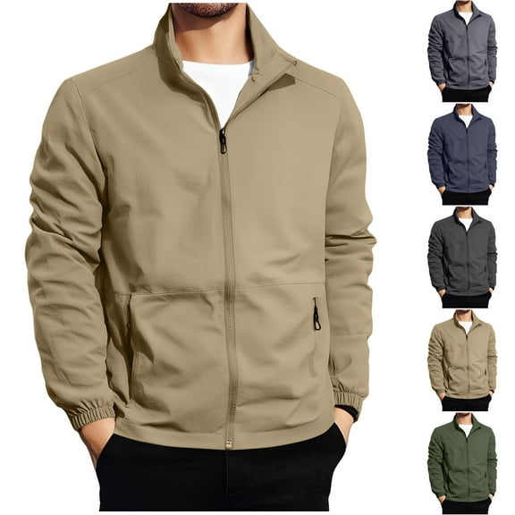 UVEASISHA Big and Tall Lightweight Jackets for Men Full Zip Lapel Windbreaker Jacket Outdoor Casual Bomber Jackets with Zipper Pockets Army Green 3XL