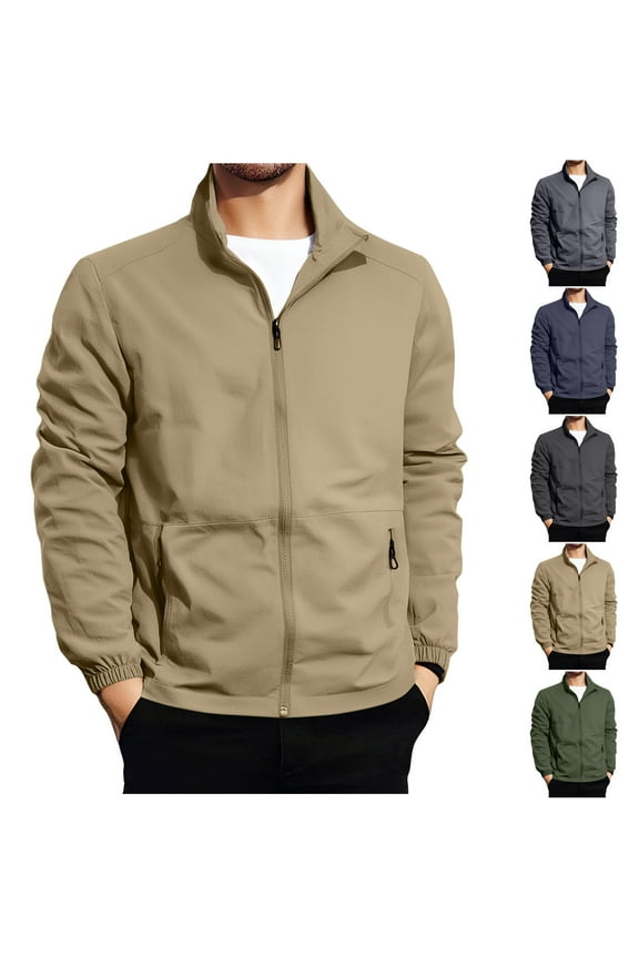 Big and Tall Lightweight Jackets for Men Full Zip Lapel Windbreaker Jacket Outdoor Casual Bomber Jackets with Zipper Pockets Gray 4XL