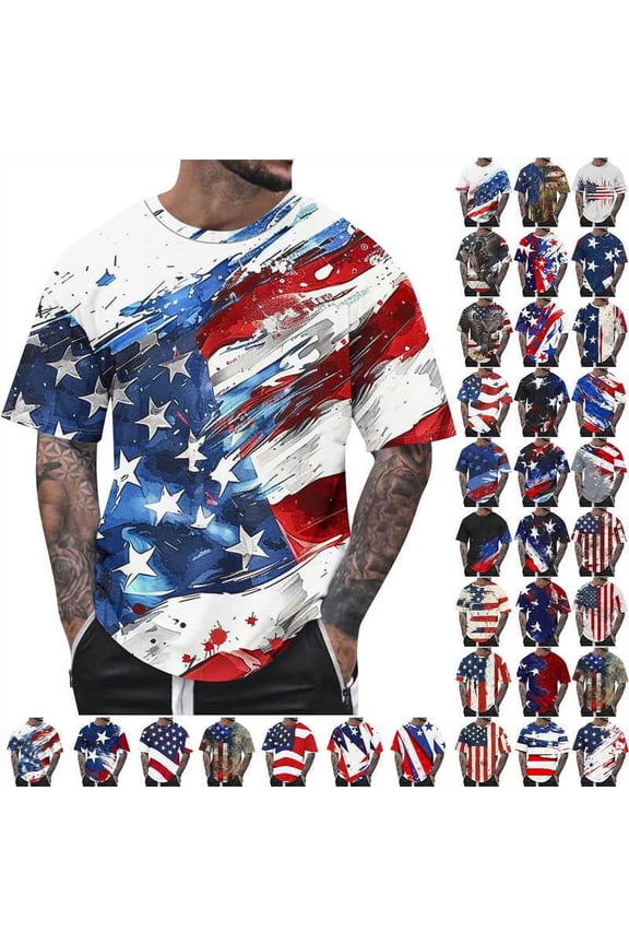 Big and Tall Patriotic Tshirts for Men Stars and Stripes Graphic Tee Hawaiian Casual Beach T-Shirts Multicolor#33 XXL