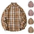 thumbnail image 1 of UVEASISHA Big and Tall Plaid Button Down Shirts for Men Long Sleeve Lightweight Shacket Jacket Fall Casual Regular Fit Work Shirt with Pocket Khaki L, 1 of 4