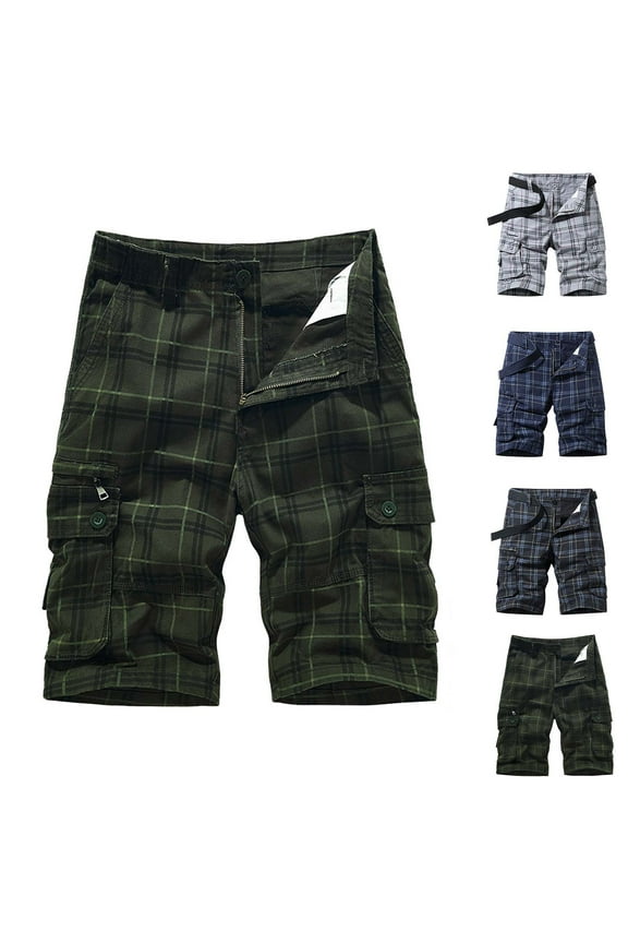 Big and Tall Plaid Cargo Shorts Ripstop Cotton Hiking Shorts Tactical Work Shorts with Multi Pockets Gray L