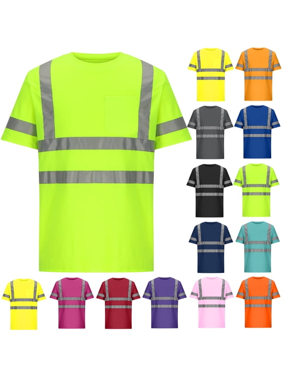 Big and Tall Safety T-Shirts for Men Class 3 Reflective Strip Summer Tees Short Sleeve Breathable Construction Work Shirt