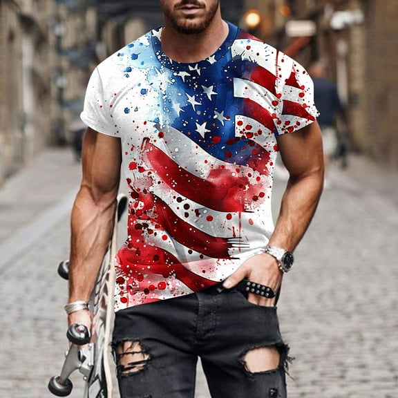 UVEASISHA Big and Tall Tshirts for Men Short Sleeve Independence Day Patriotic T-shirts Fashion Hipster Tee Tops White S