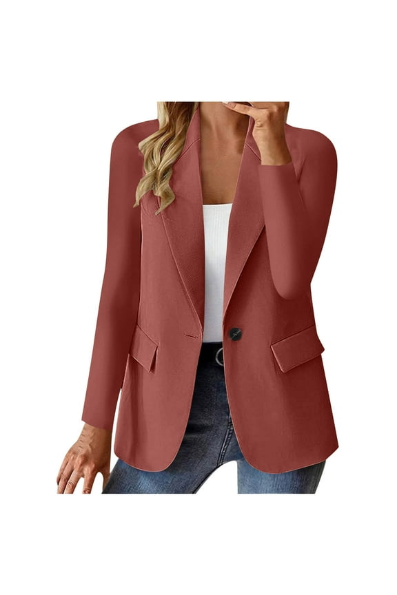 Blazers for Women Business Casual Long Sleeve Single Button Open Front Cardigan Lightweight Jacket Work Dressy Watermelon Red XXL