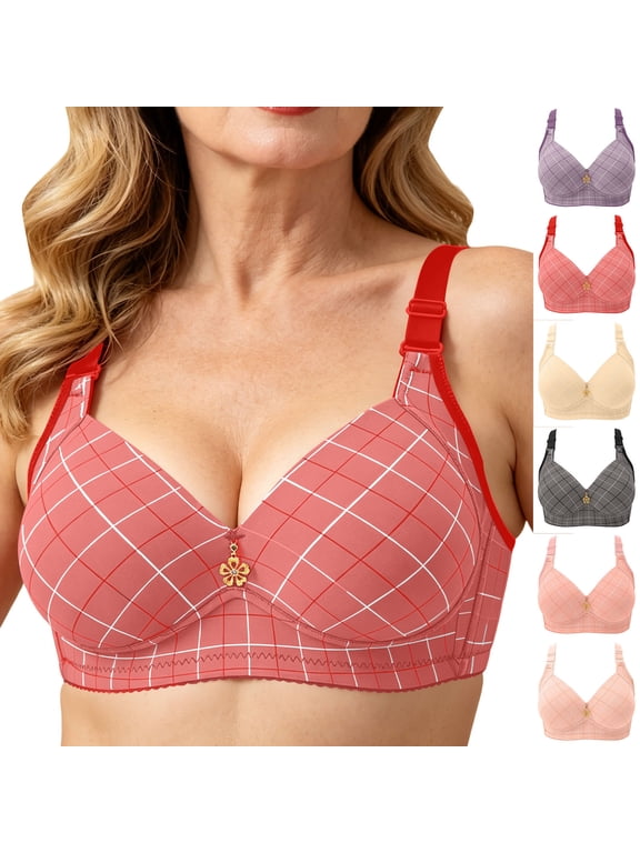 Bras for Older Women Wireless Full Coverage Plus Size Bras Wide Strap Side Support Bralette Lightly Lined Everyday Comfort Bra Hot Pink 36