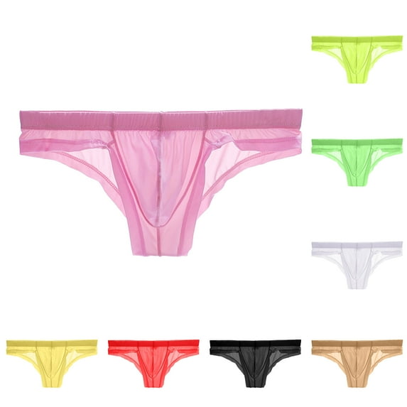 UVEASISHA Briefs for Men Stretch Low Rise Triangle Panties See Through Soft Underwear Mesh Breathable Thong Underpants Black L