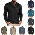 thumbnail image 1 of UVEASISHA Business Casual Henley Shirts for Men Cotton Long Sleeve Pullover Tops Fall Fashion Button Up T-Shirt with Chest Pocket Army Green L, 1 of 8