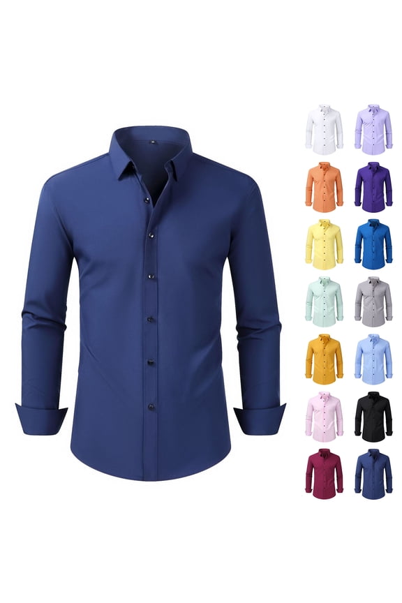 Business Casual Shirts for Men Long Sleeve Slim Fit Dress Shirt Solid Color Button Down Work Shirts Mens Fashion Clothes Purple L