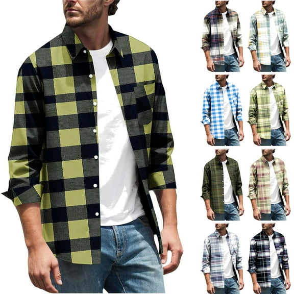 UVEASISHA Button Up Shirts for Men Long Sleeve Plaid Shirt Regular Fit Casual Business Work Shirts Fall Fashion Lightweight Shacket Navy L