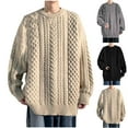 thumbnail image 1 of UVEASISHA Cable Knit Sweaters for Men Loose Fit Casual Crewneck Knitted Jumper Tops Soft Comfy Pullover Sweater 2025 Fashion Fall Winter Clothes Sales Today Beige M, 1 of 3