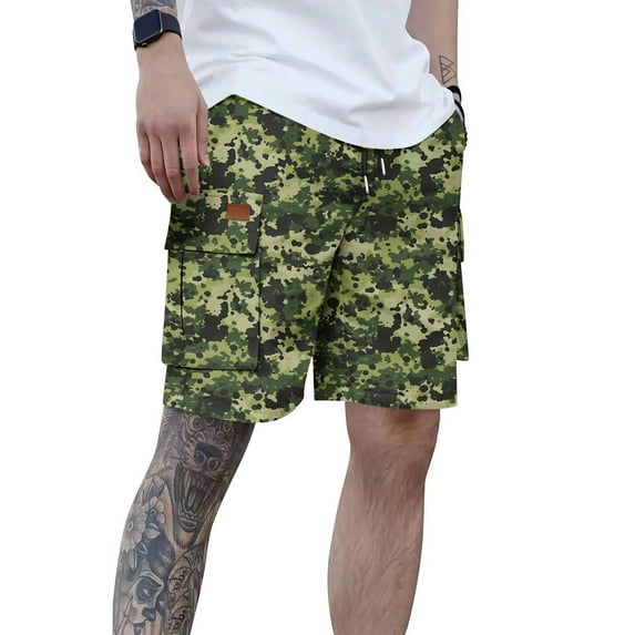 UVEASISHA Camo Cargo Shorts for Men Drawstring Casual Hiking Shorts Twill Tactical Work Shorts with Pockets Multicolor#1 M