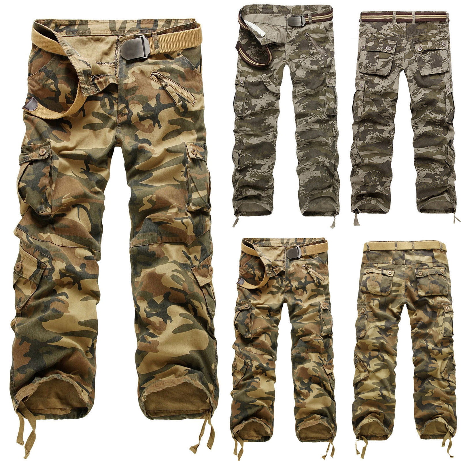 Men's Camouflage Wide Leg Jeans with Cargo Pockets