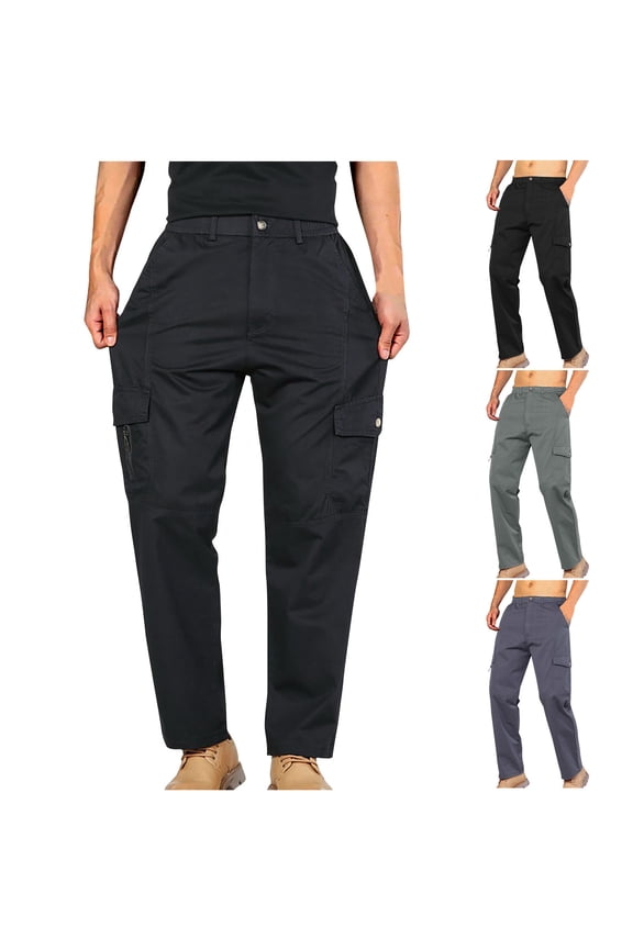 Camping Pants for Men Straight-Fit Cotton Cargo Pant Casual Lihgtweight Hiking Pants Tapered Jogging Athletic Trousers Outdoor Multiple Pockets Work Pants,Gray,M