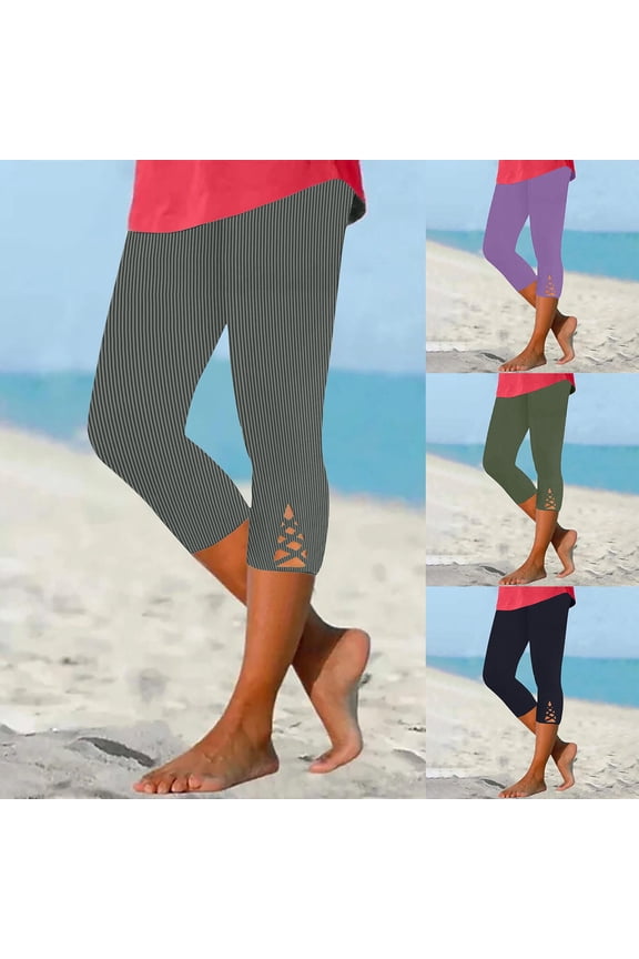 Capri Leggings for Women Ribbed Knit Cutout Yoga Capris High Waisted Cropped Summer Pants Gray XXL