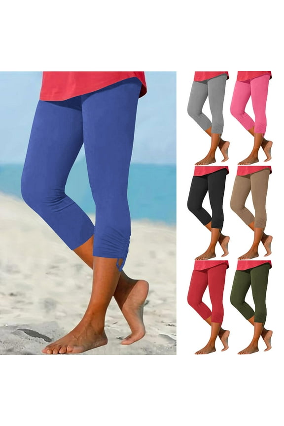 UVEASISHA Capri Pants for Women Casual Stretchy High Waisted Summer Pants Tummy Control Comfy Workout Compression Croped Leggings S