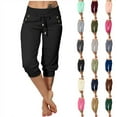 thumbnail image 1 of UVEASISHA Capri Pants for Women Elastic Waisted Drawstring Capris Stretch Cropped Yoga Pants with Pockets Hot Pink XXL, 1 of 10