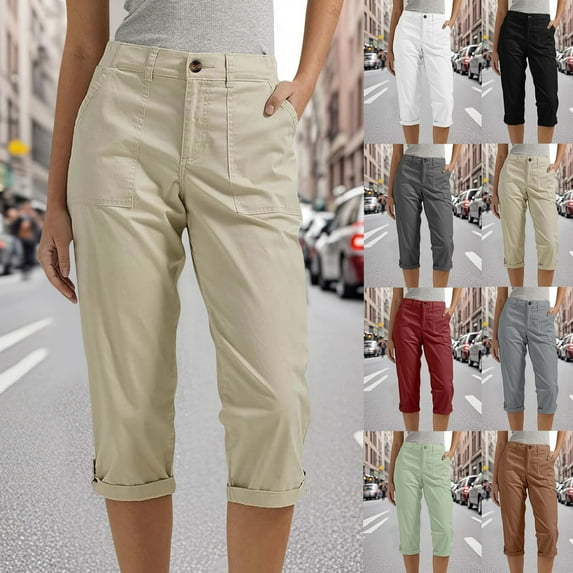 UVEASISHA Capri Pants for Women High Waisted Cargo Capris Rolled Hem Summer Cropped Pants with Pockets Pantalones de verano para mujer Gray XL