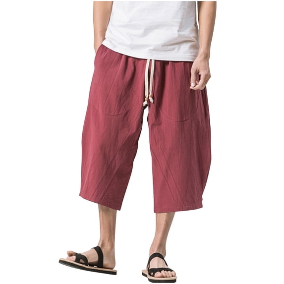 UVEASISHA Capri Shorts for Men Summer 2025 Men's Harlan Shorts Comfortable Cotton Workout Shorts Elastic Waist Drawstring Running Shorts Big and Tall Red,XL