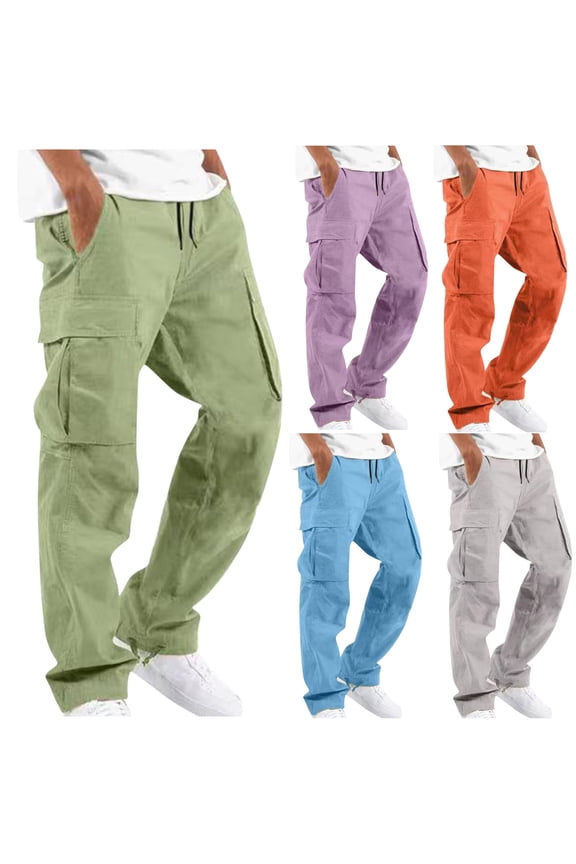 Cargo Pants for Men Fitted,Mens Drawstring Hiking Pants Quick Dry Lightweight Fishing Pants Casual Loose Fit Work Pants Multiple Pockets Trousers Spring Sales