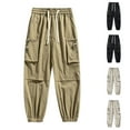 thumbnail image 1 of UVEASISHA Cargo Pants for Men Big and Tall Drawstring Sweatpants Elastic Waist Casual Jogger Pants Multi Pocket Fashion Tapered Trousers Khaki 4XL, 1 of 8