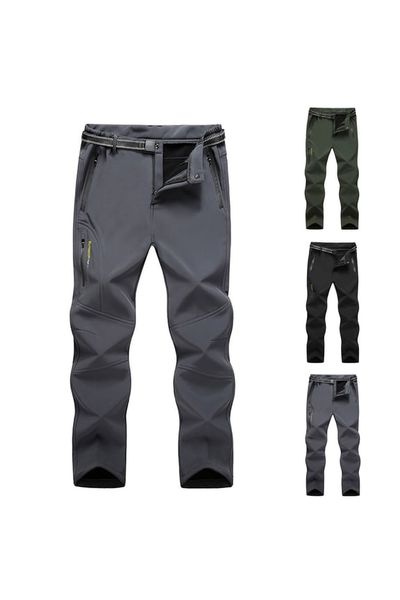 Cargo Pants for Men,Mens Softshell Hiking Pants Winter Fleece Lined Straight Leg Pants Outdoor Windproof Multiple Pockets Work Pants Gray L
